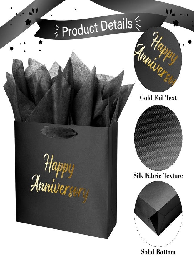 Linelglobal Black Anniversary Bag for Gift with Tissue Paper Silky for Women Men Boutique 13" - Image 3