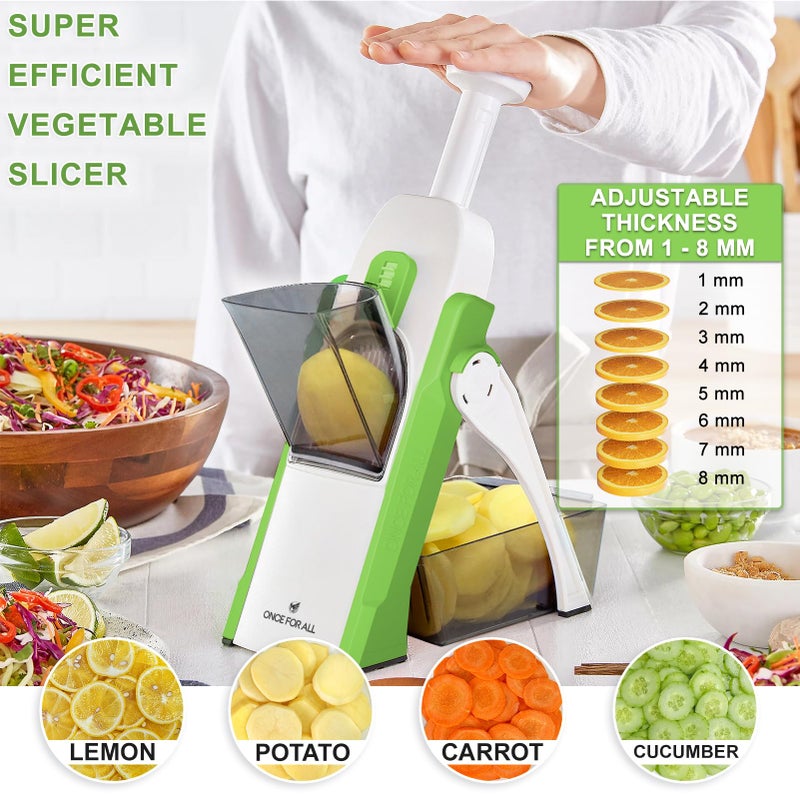 ONCE FOR ALL Safe Mandoline Slicer For Kitchen, Professional Vegetable Slicer For Food Potato Slices, Thickness Adjustable 0.1-8 mm Kitchen Artifact Fast Meal Prep (Green) - Image 2
