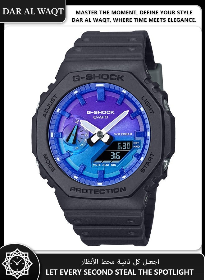 كاسيو ساعة كاسيو جي شوك GA-2100FL-1A "شعلة داخلية" - وجه لهب أزرق، سوار متدرج دخاني، هيكل كربوني ثماني، مقاومة الصدمات، مقاومة للماء 200 متر - Image 1