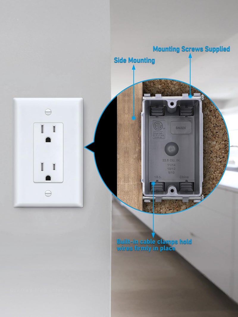 LEONLITE 12 Pack One Gang New Work Electrical Outlet Box, Ultra-deep 22.5 Cubic Inch Device Box, PVC Electrical Junction Box for Switch, GFCI, Step Light, ETL Listed, Gray - Image 2