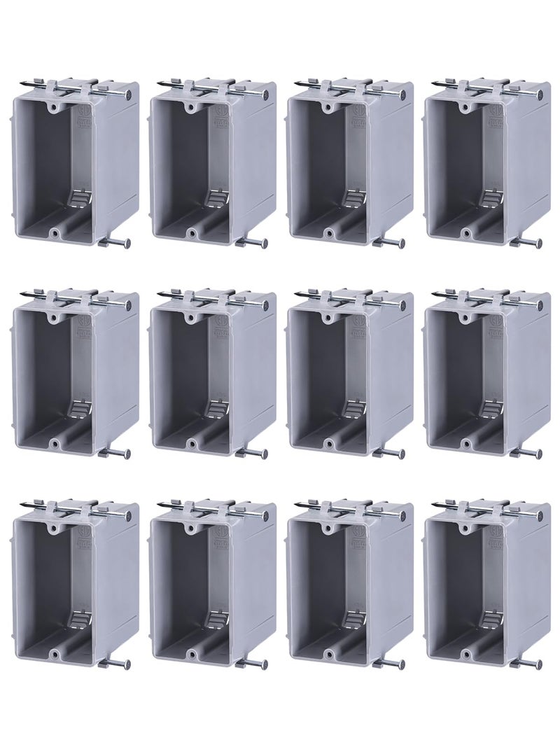 LEONLITE 12 Pack One Gang New Work Electrical Outlet Box, Ultra-deep 22.5 Cubic Inch Device Box, PVC Electrical Junction Box for Switch, GFCI, Step Light, ETL Listed, Gray - Image 1