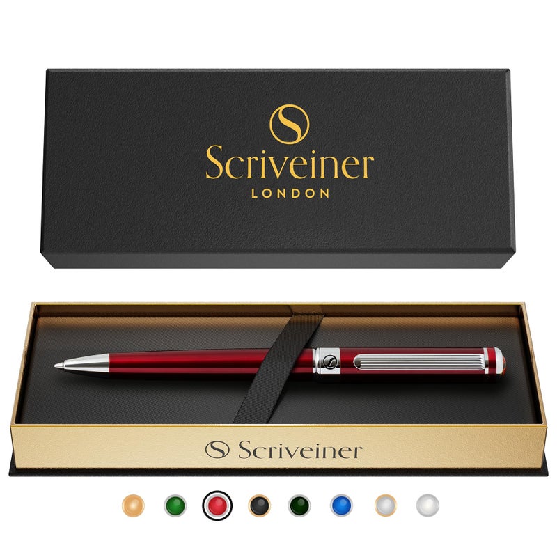 Scriveiner Deep Crimson Ballpoint Pen - Stunning Red Lacquer Luxury Pen, Chrome Finish, Schmidt Black Refill, Best Ball Pen Gift Set for Men & Women, Professional Executive Office, Nice Designer Pen - Image 1