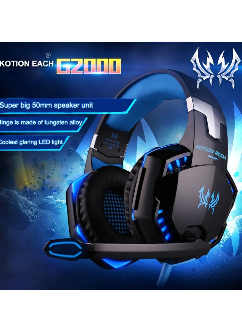 Generic - G2000 Gaming Headset, Surround Stereo Gaming Headphones with Noise Cancelling Mic, LED Lights & Soft Memory Earmuffs for PS5, PS4, Xbox One, Nintendo Switch, PC Mac Computer Games - Image 1