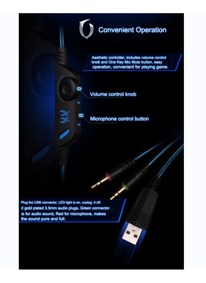 Generic - G2000 Gaming Headset, Surround Stereo Gaming Headphones with Noise Cancelling Mic, LED Lights & Soft Memory Earmuffs for PS5, PS4, Xbox One, Nintendo Switch, PC Mac Computer Games - Image 1