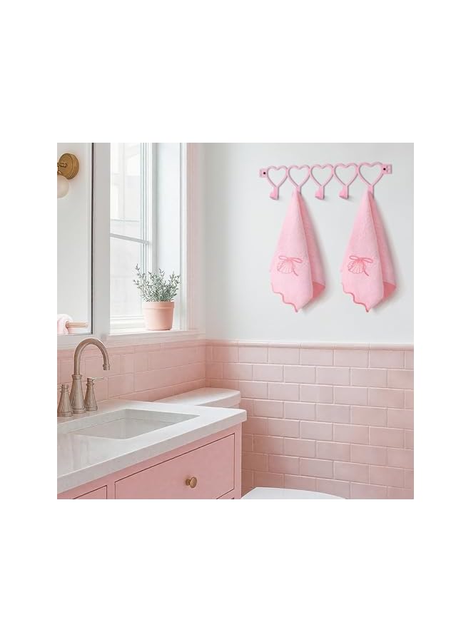 S-TOP Pink Heart Over Door Hooks Rack, 5-Hook Wall Mounted Hanger Organizer for Towels, Hats - Image 3