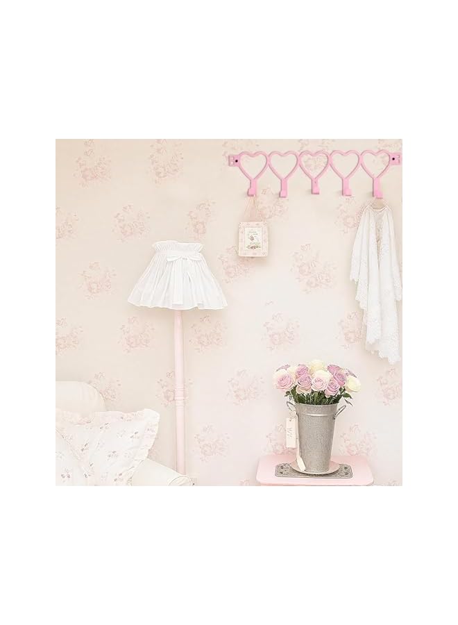 S-TOP Pink Heart Over Door Hooks Rack, 5-Hook Wall Mounted Hanger Organizer for Towels, Hats - Image 4