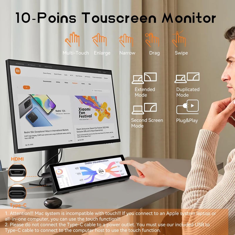 AISHICHEN Upgraded 8.8 Inch Small Touchscreen Monitor, PC Temperature Display, PC Sensor Panel Display, IPS USB Mini Screen for Raspberry Pi, AIDA64 CPU RAM Data Monitor ARGB Computer Case - Image 2
