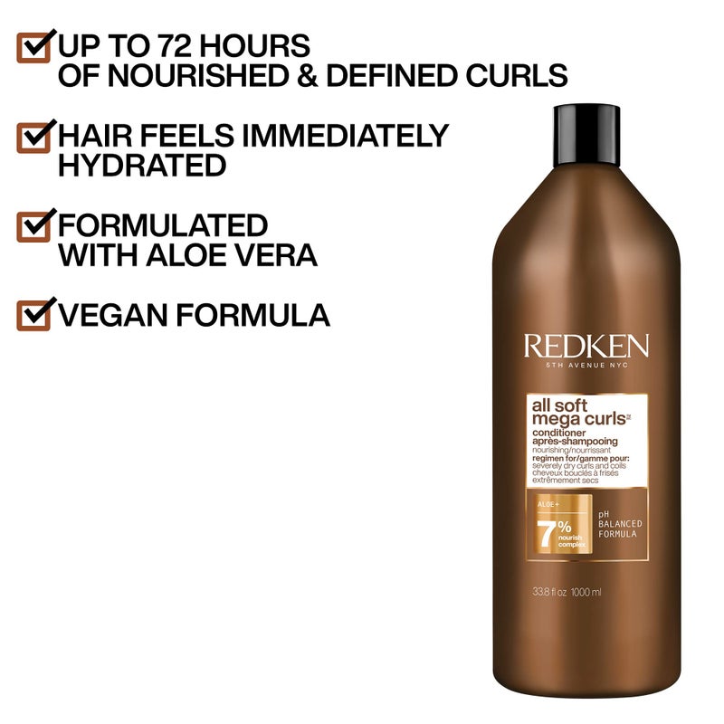 Redken All Soft Mega Curls Conditioner | For Extremely Dry Hair | For Curly & Coily Hair | Nourishes & Softens Severely Dry Hair | With Aloe Vera | 33.8 Fl Oz - Image 3