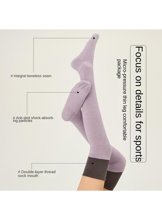 Bluejw Contrast Color Yoga Socks Children Non-slip Pressure Over-the-knee Stockings Pilates Sports Fitness Running Rope Skipping Calf Socks - Image 3