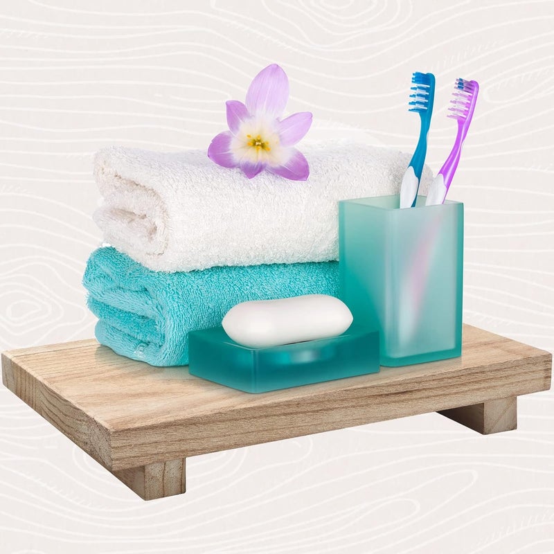 Nuogo Wood Riser Tray Soap, Stand Soap Tray for Kitchen Sink, Wood Pedestal for Kitchen Counter Sink Stand Decorative Rustic Bathroom Dishes Plant Bottles Candles Display(12 x 7 Inch,Natural) - Image 3