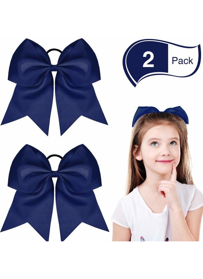 WILLBOND 2 Packs Jumbo Cheerleading Bow 8 Inch Large Cheer Hair Bows with Ponytail Holder for Teen Girls Softball Outfit Uniform(Navy Blue)  - Image 1