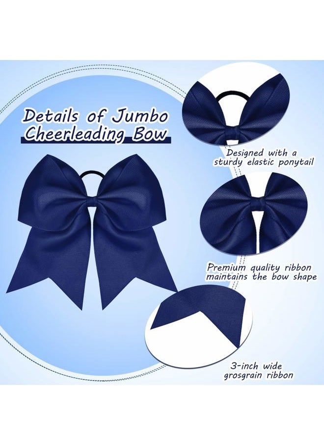 WILLBOND 2 Packs Jumbo Cheerleading Bow 8 Inch Large Cheer Hair Bows with Ponytail Holder for Teen Girls Softball Outfit Uniform(Navy Blue)  - Image 3