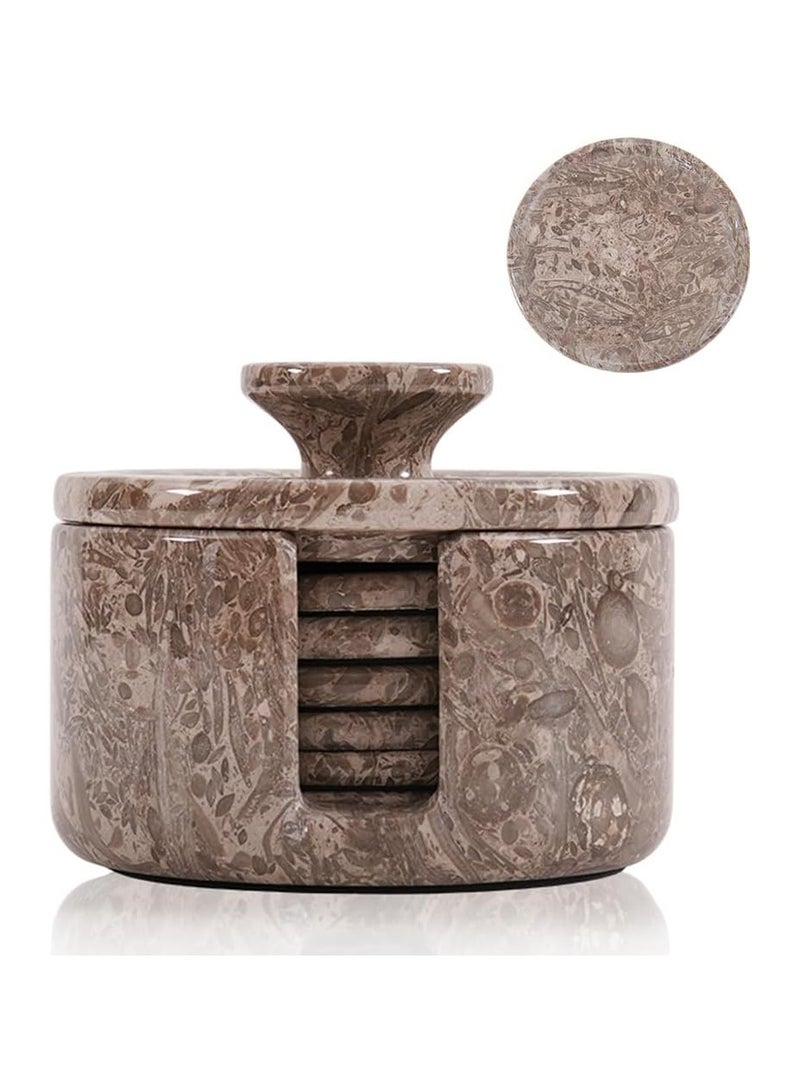 Earthen CRAFTS Oceanic Round Marble Coaster Set with Lid 3.5" – Absorbent Natural Stone Coasters with Holder – Ideal for Drink, Office, or Home Decor (Set of 6) - Image 1