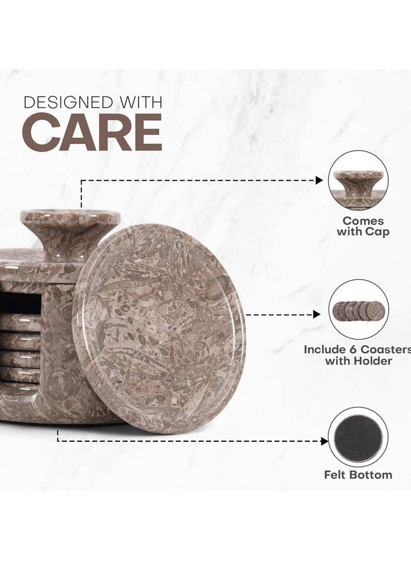 Earthen CRAFTS Oceanic Round Marble Coaster Set with Lid 3.5" – Absorbent Natural Stone Coasters with Holder – Ideal for Drink, Office, or Home Decor (Set of 6) - Image 3