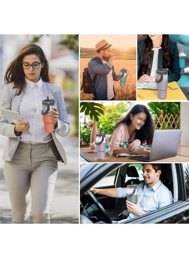 هومستر 30 أوقية من الفولاذ المقاوم للصدأ معزول كوب السفر، فراغ مزدوج الجدار كأس ترموس للمشروبات الساخنة الباردة، زجاجة المياه الرياضية المحمولة مع مقبض، مقبض القش مثالية للسيارة، صالة الألعاب الرياضية، الأنشطة في الهواء الطلق، الأسود - Image 5