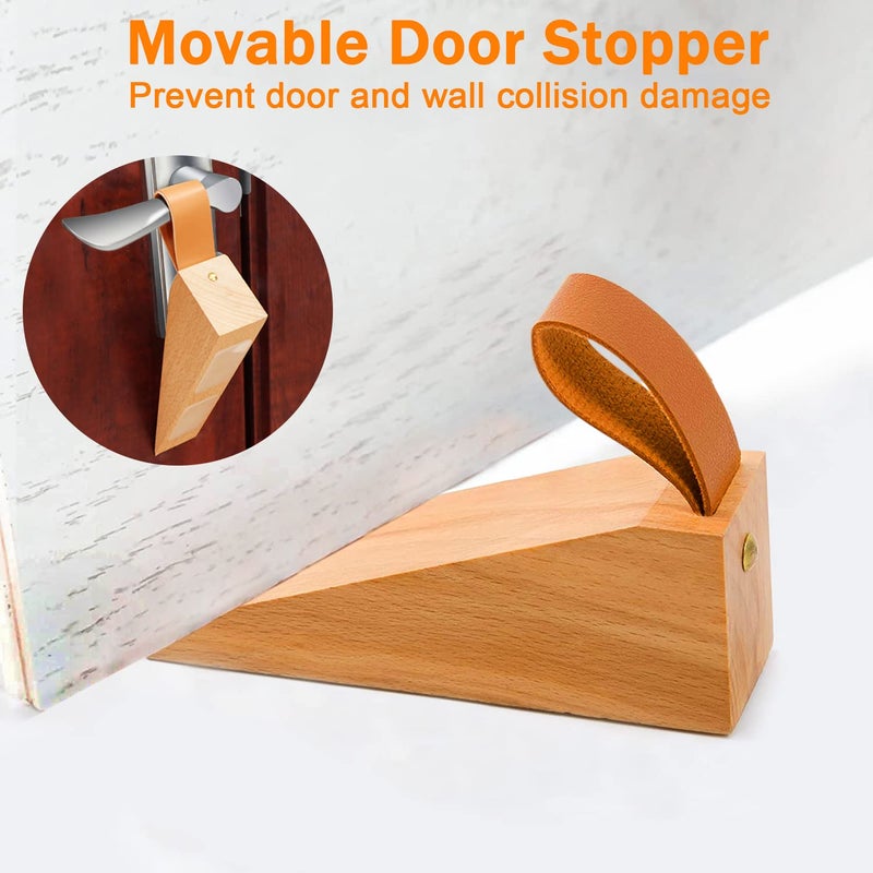 e-Times Wood Door Stopper, Solid Wooden Non-Slip Door Wedges, Sturdy and Durable Door Stop Wedge, Door Stopper Fit for Door Bottom Seam (0.2" - 1.3") 1 Pack - Image 2