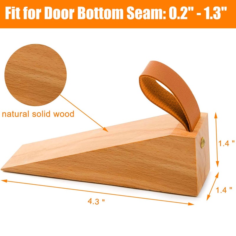 e-Times Wood Door Stopper, Solid Wooden Non-Slip Door Wedges, Sturdy and Durable Door Stop Wedge, Door Stopper Fit for Door Bottom Seam (0.2" - 1.3") 1 Pack - Image 3