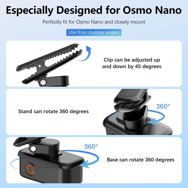 AMAZEAR Backpack Clip Mount for DJI Osmo Nano/Xtra Atto Accessories, 360Â° Adjustable Hat Holder with Strong Grip, Quick Magnetic Connection, Lightweight for Vlogging, Travel, Outdoor Shooting, Black - Image 5