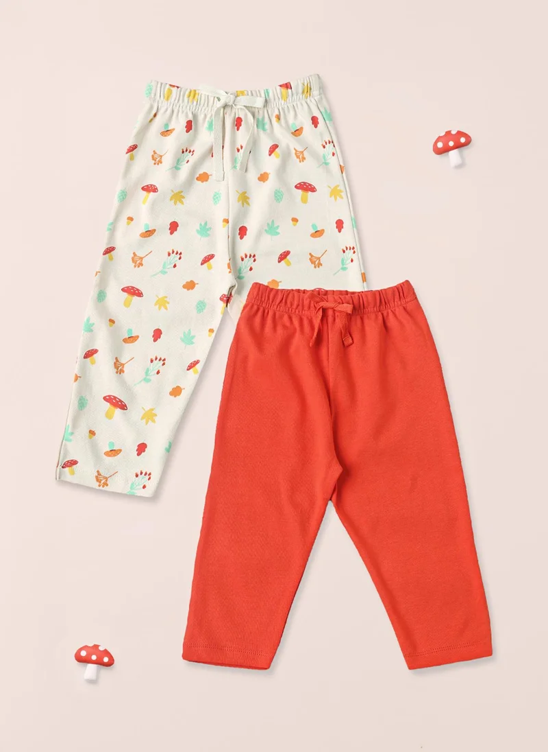 Nautinati Nautinati Cotton Solid and Forest AOP Pack of 2 Pants Set for Baby Girls