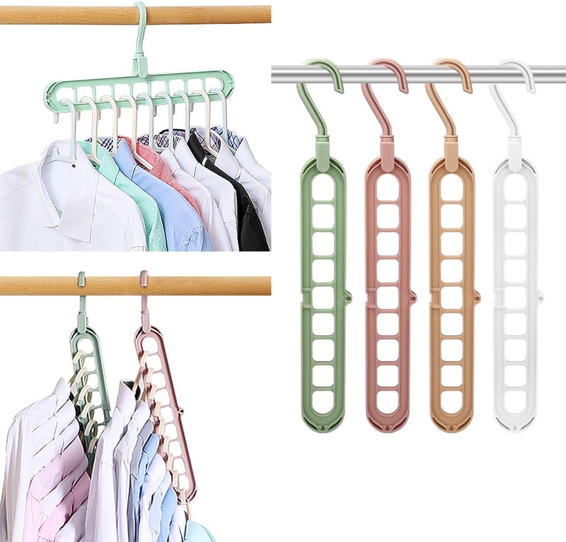 FIFATA Magic Space Saving Clothes Hangers Multifunctional Smart Closet Organizer Premium Wardrobe Clothing Cascading Hanger 9 Slots, Innovative Design for Heavy Clothes, Shirts Pants Dresses Coats(4 Pack) - Image 1