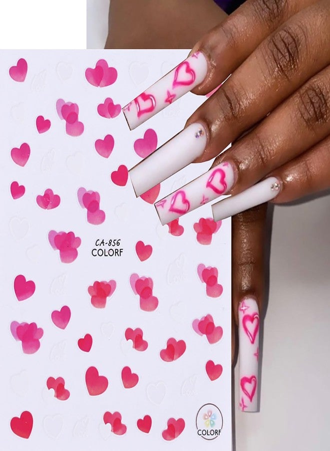 TBRZTR Valentine's Day Nail Art Sticker Decals Rose Flower Gradient Love Heart Design Nail Decals 3D Self-Adhesive Nail Art Supplies Big Small Heart Nail Art Sticker Decoration for Women Manicure Supplies - Image 2