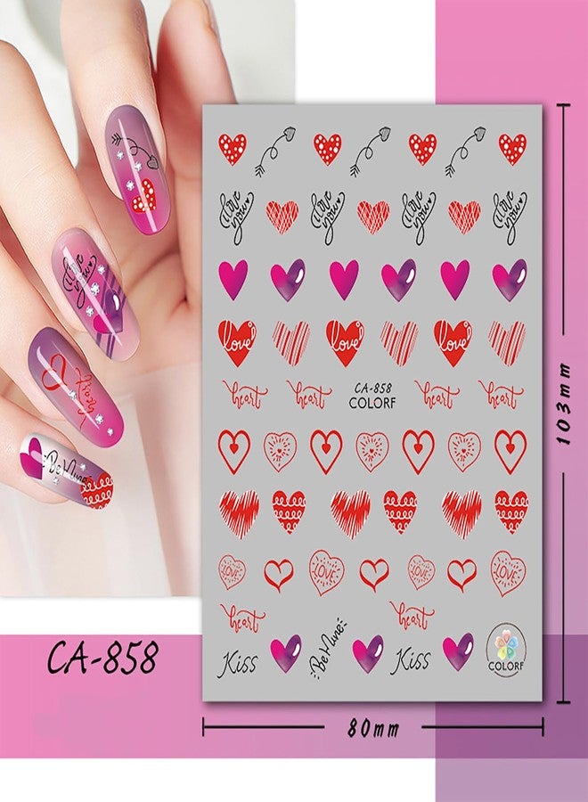TBRZTR Valentine's Day Nail Art Sticker Decals Rose Flower Gradient Love Heart Design Nail Decals 3D Self-Adhesive Nail Art Supplies Big Small Heart Nail Art Sticker Decoration for Women Manicure Supplies - Image 5