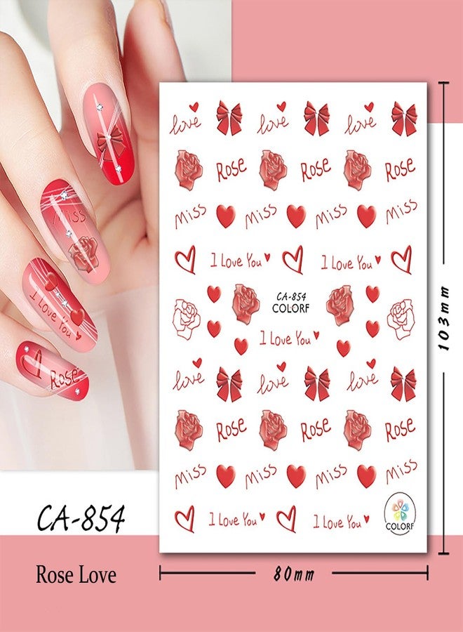 TBRZTR Valentine's Day Nail Art Sticker Decals Rose Flower Gradient Love Heart Design Nail Decals 3D Self-Adhesive Nail Art Supplies Big Small Heart Nail Art Sticker Decoration for Women Manicure Supplies - Image 4