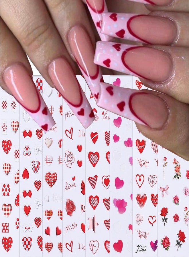 TBRZTR Valentine's Day Nail Art Sticker Decals Rose Flower Gradient Love Heart Design Nail Decals 3D Self-Adhesive Nail Art Supplies Big Small Heart Nail Art Sticker Decoration for Women Manicure Supplies - Image 1