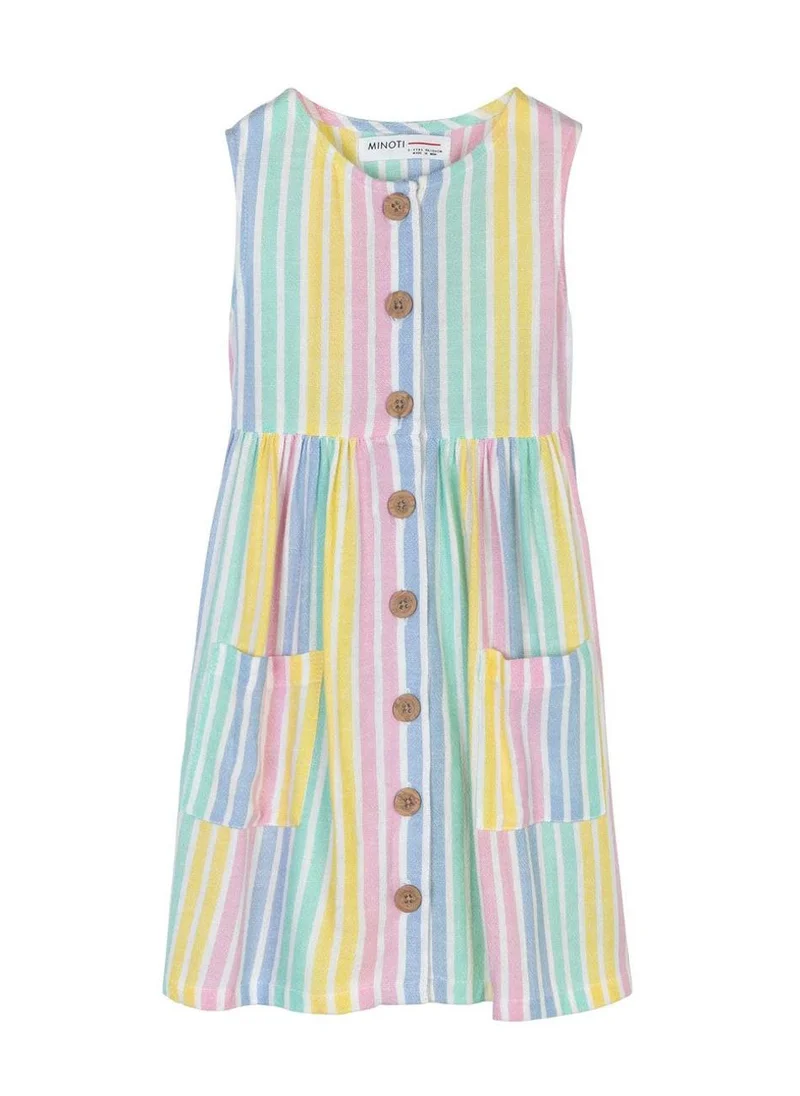 MINOTI Kids Girls Vertical Stripe Linen Mix Dress