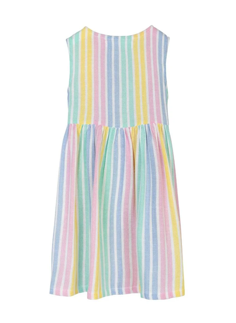 MINOTI Kids Girls Vertical Stripe Linen Mix Dress