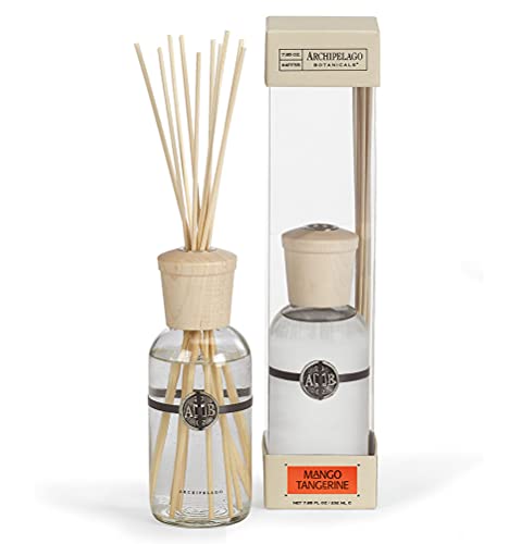 Archipelago Botanicals Mango Tangerine Reed Diffuser, Home Fragrance Reed Diffuser, Includes Fragrance Oil, Decorative Wooden Cap & 10 Diffuser Reeds, Perfect for Home, Office or Gift, 7.85 fl oz - Image 1
