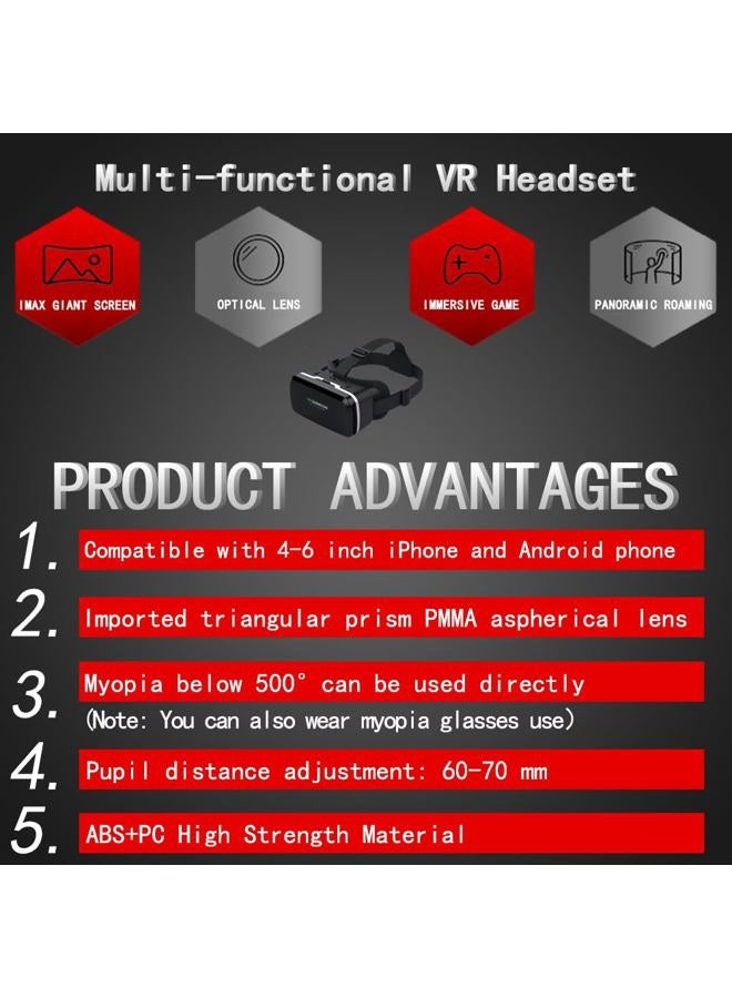 VR SHINECON HD Virtual Reality Headset w/Controller/Gamepad,VR Headsets for iPhone/Android,3D VR Glasses for TV, Movies & Video Games-VR Goggles Compatible with iOS, Android Phones - Image 3