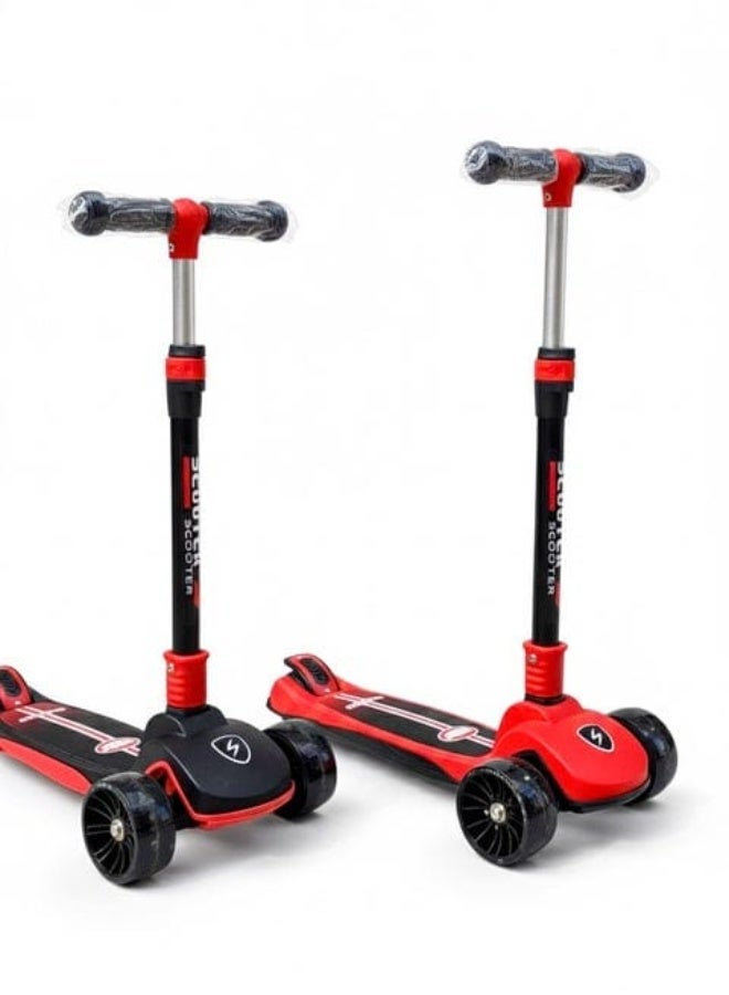Kid's scooter 3 wheels Big pedal Foldable scooter, height-adjustable PU with LED light wheels, from 3 to 12,red - Image 2