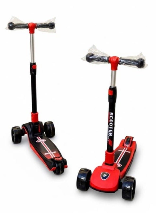 Kid's scooter 3 wheels Big pedal Foldable scooter, height-adjustable PU with LED light wheels, from 3 to 12,red - Image 1