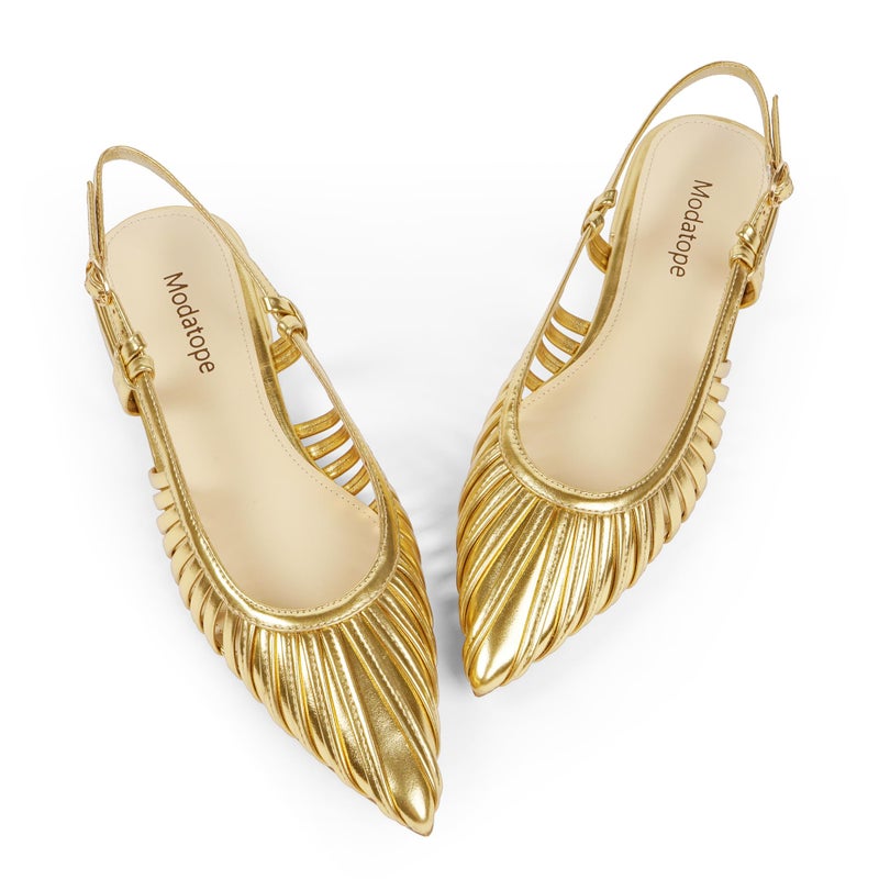 Modatope Gold Ballet Flats for Women Low Heel Pointed Sandals Dress Slingback Shoes for Women Size 9 - Image 2
