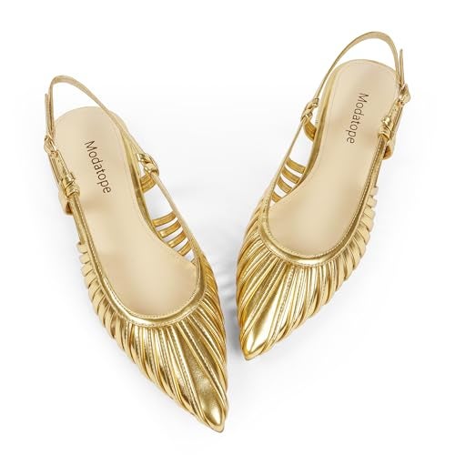 Modatope Gold Ballet Flats for Women Low Heel Pointed Sandals Dress Slingback Shoes for Women Size 9 - Image 1