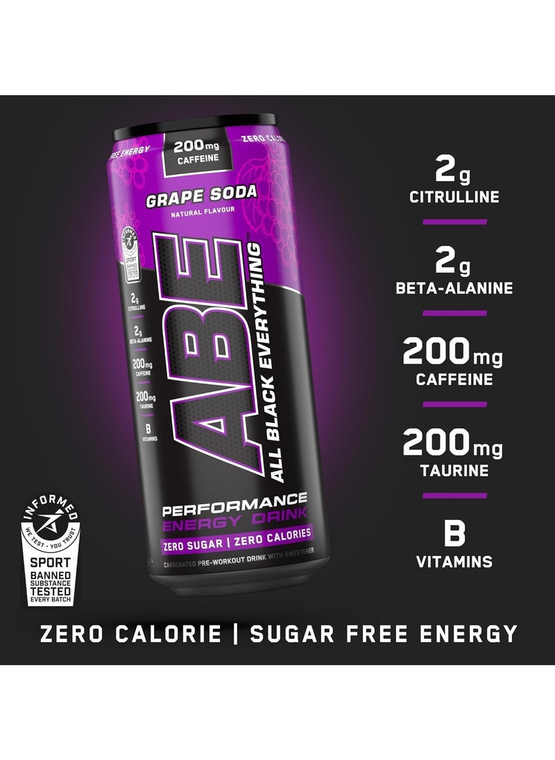 Applied Nutrition Abe Energy Plus Performance Pre-Workout Drink Graper Soda 330ML Pack of 12  - Image 3