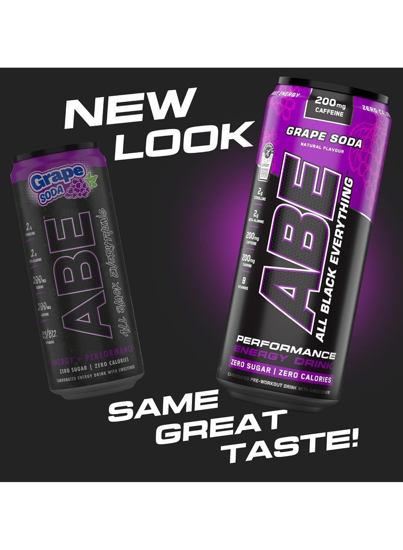 Applied Nutrition Abe Energy Plus Performance Pre-Workout Food Supplement Drink Grape Soda 330ML Pack of 12 - Image 3