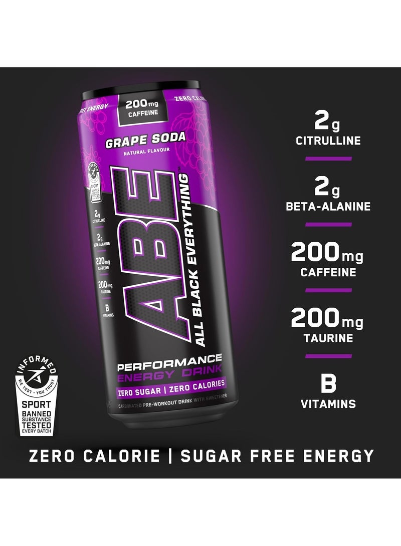 Applied Nutrition Abe Energy Plus Performance Pre-Workout Food Supplement Drink Grape Soda 330ML Pack of 12 - Image 4