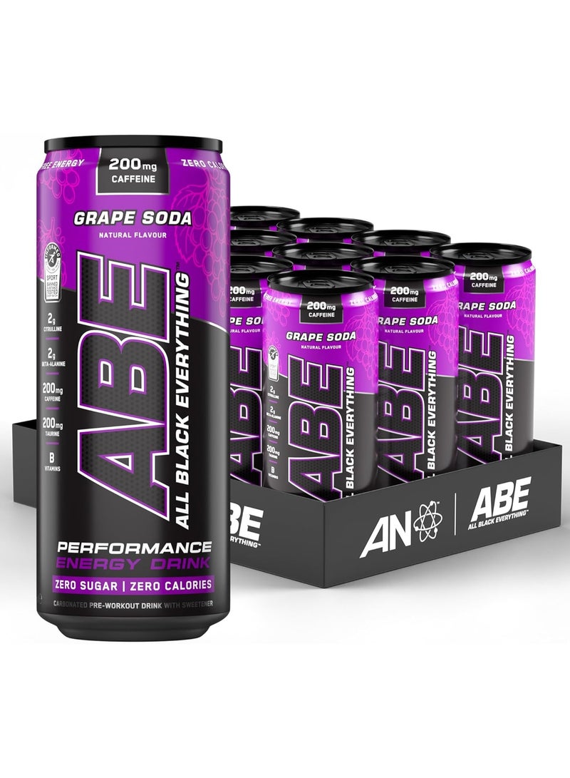 Applied Nutrition Abe Energy Plus Performance Pre-Workout Food Supplement Drink Grape Soda 330ML Pack of 12 - Image 1