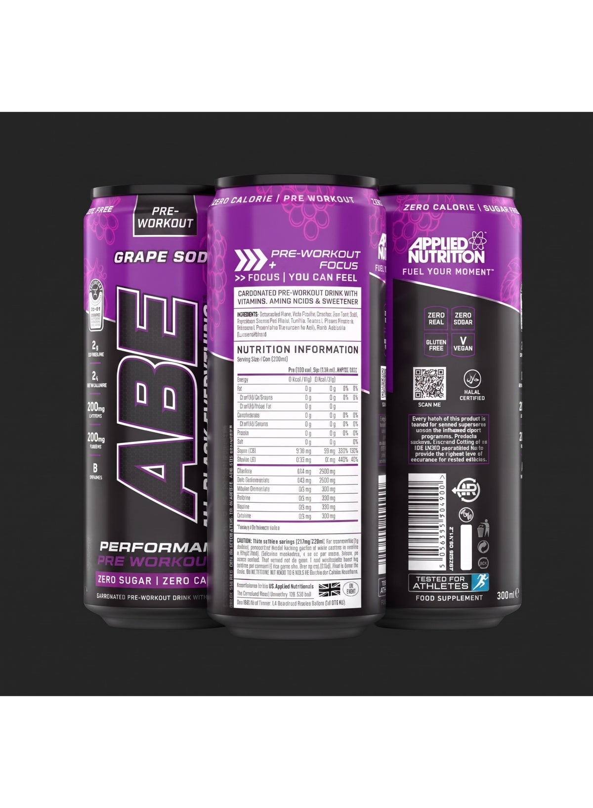 Applied Nutrition ABE Athletic Plus Performance Pre-Workout Athletic Drink Grape Soda 330ml Pack 12Pcs