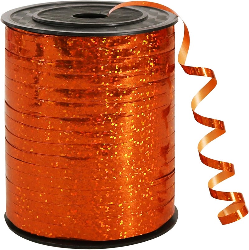 BEISHIDA 500 Yards Orange Ribbon Crimped Curling, Balloon String Shiny Metallic Roll for Gift Wrapping Ribbon Birthday Halloween Fall Harvest Retirement Party Decorations - Image 1