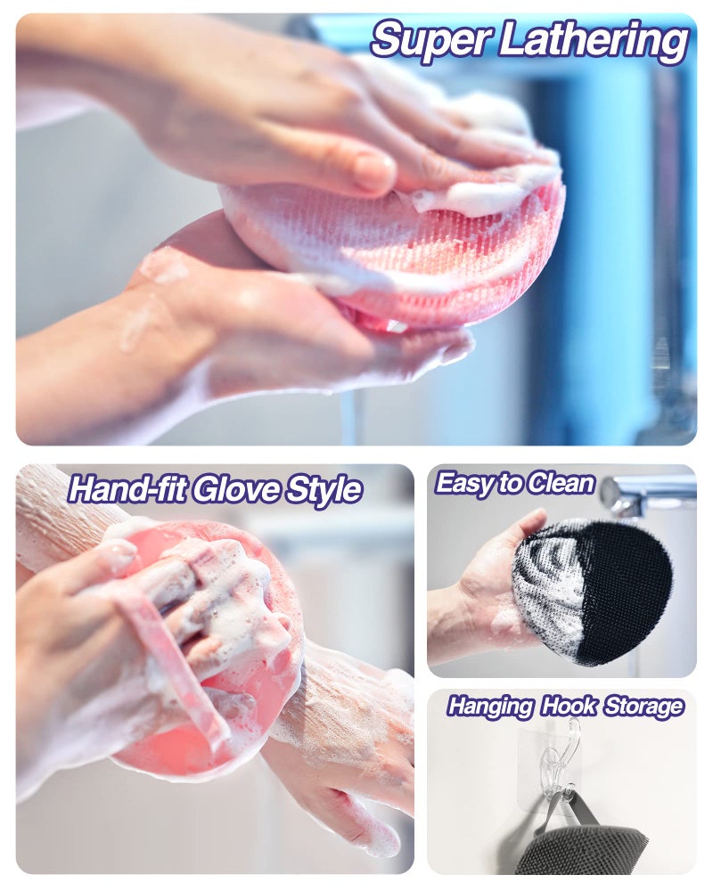 Manmihealth Silicone Back Scrubber(Thin Bristles) & Soft Bath Glove Set, Super-Cleaning Body Scrubber & Super-Lathering Shower Brush Combination, with a Free Hook. (Gray) - Image 5