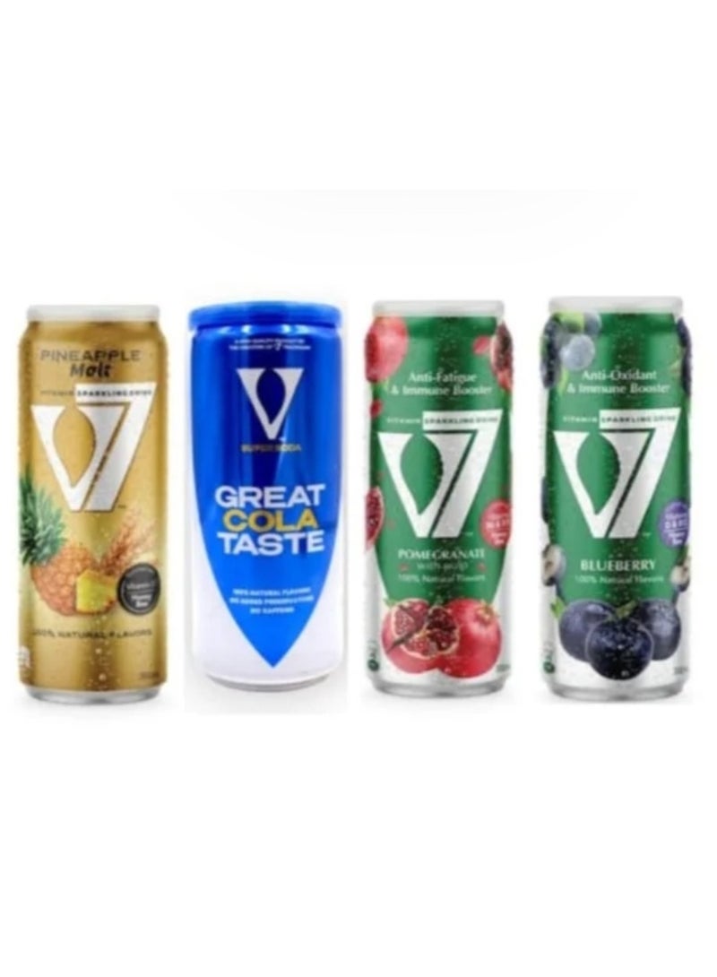 V7 assorted Flavors ( pack of 4 ) , 1*Pineapple , 1*Cola , 1*Pomegranate , 1*Blueberry , 300ml
