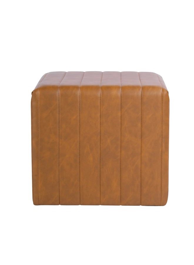 Spatial Order Modern Channel Tufted Faux Leather Ottoman Home Décor|Ottoman for Living Room & Bedroom - Carmel Brown - Image 2