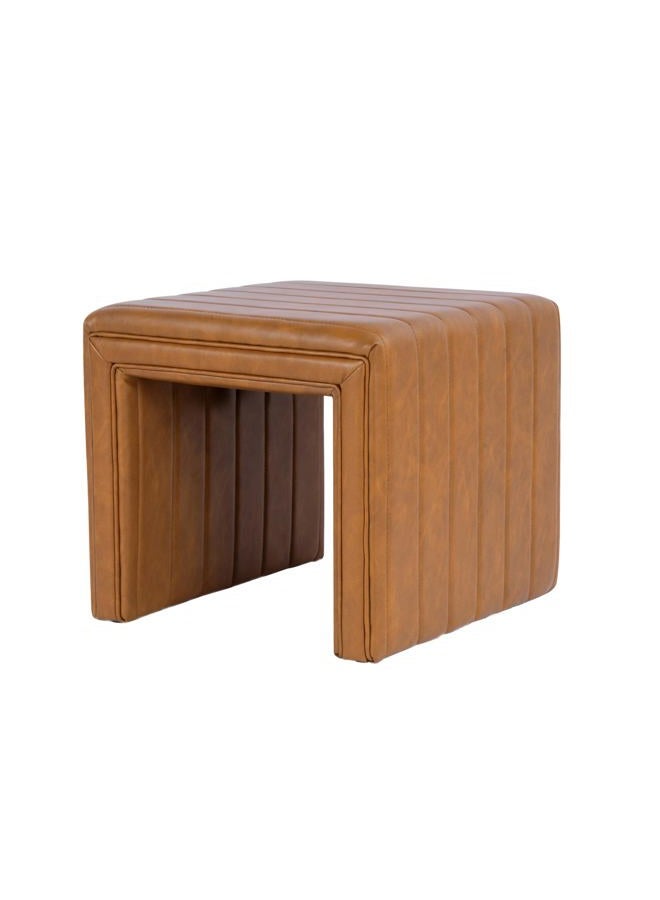 Spatial Order Modern Channel Tufted Faux Leather Ottoman Home Décor|Ottoman for Living Room & Bedroom - Carmel Brown - Image 5