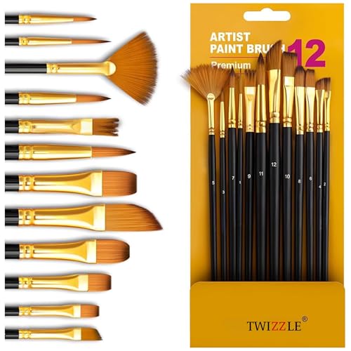 Twizzle Painting Brushes Set of 12 Professional Round Pointed Tip Nylon Hair Artist Acrylic Painting Brush for Acrylic/Watercolor/Oil Painting - Image 1