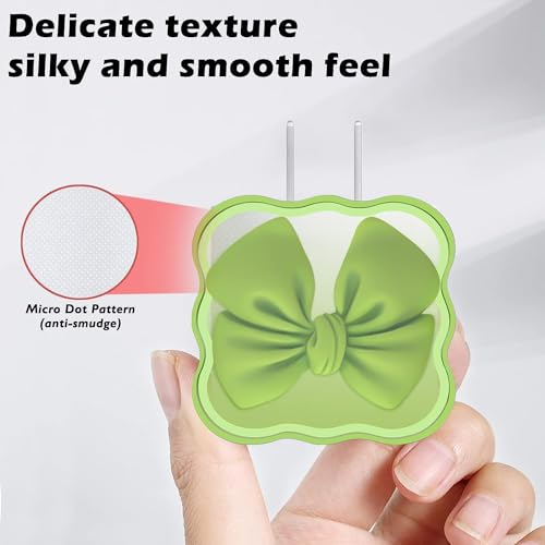 INEFABLE Charger Case Cover Protector with 3D Cute Pattern for iPhone Charger only 18W & 20W, Data Charging Cable Wire Saver Protective Cable Cover Full Protection - Set Of 1 (Green Bow) - Image 3
