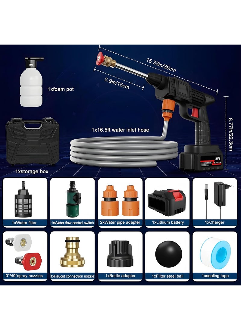 ESWUTA ESWUTA Cordless Portable Wireless Pressure Washer Gun 48V 12000Mah High Pressure Water Gun for Car Wash Bike Washing Cleaning Adjustable Nozzle and 5M Hose Pipe_Single Bettery  - Image 2