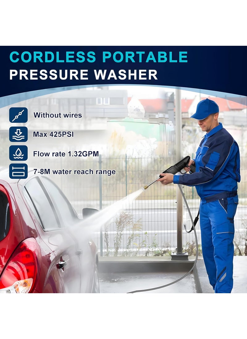ESWUTA ESWUTA Cordless Portable Wireless Pressure Washer Gun 48V 12000Mah High Pressure Water Gun for Car Wash Bike Washing Cleaning Adjustable Nozzle and 5M Hose Pipe_Single Bettery  - Image 4